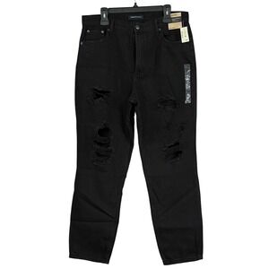 Aeropostale Women's Plus Size 14 Mom Jeans Distressed Black Denim Ripped NWT